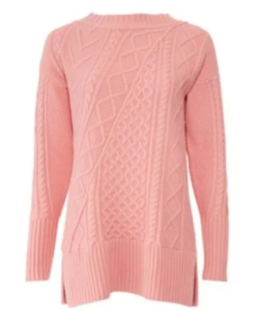 J. Crew Pink Patchwork Cable Knit Wool Tunic Sweater Size Medium